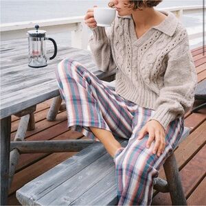 Ciao Lucia Torino Cable Knit Collared Cropped Sweater in Sand